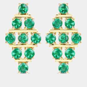 مملوكة مسبقًا أقراط متعددة الصفوف بوزن 4.45 قيراط من الزمرد بالذهب الأصفر عيار 14