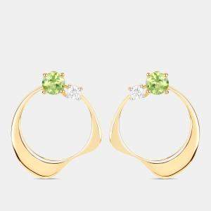 Pre Owned 1.02 cts Peridot and Diamond 14K Yellow Gold Wave Shape Earrings