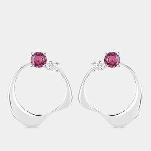 مملوكة مسبقًا أقراط بشكل موجة بوزن 0.95 قيراط من التورمالين الوردي والألماس بالذهب الأبيض عيار 14