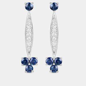 Pre Owned 2.14 cts Blue Sapphire and Diamond 14K White Gold Drop Earrings