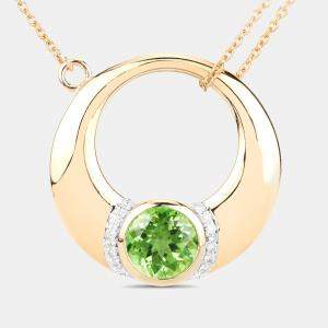 مملوكة مسبقًا قلادة ذهب أصفر عيار 14 بيريدوت وألماس 1.96 قيراط دائرة