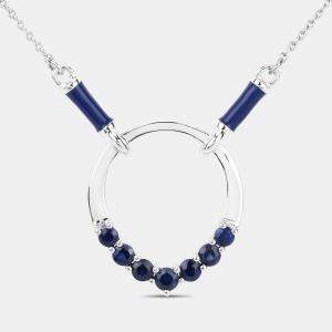 Pre Owned 0.78 cts Blue Sapphire 14K White Gold Circle Necklace
