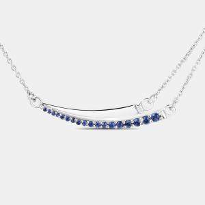 Pre Owned 0.24 cts Blue Sapphire 14K White Gold Bar Necklace