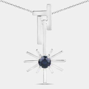 مملوكة مسبقًا 0.98 cts Blue Sapphire 14K White Gold Sunburst Pendant
