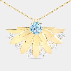 Pre Owned 0.68 cts Aquamarine and Diamond 14K Yellow Gold Floral Fan Pendant