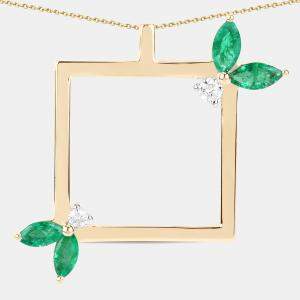 Pre Owned 0.76 cts Emerald and Diamond 14K Yellow Gold Nature Inspired Pendant