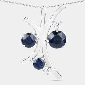 Pre Owned 2.56 cts Blue Sapphire and Diamond 14K White Gold Nature Inspired Pendant