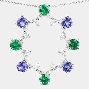 مملوكة مسبقًا 2.26 cts Multi Stone and Diamond 14K White Gold Circle Pendant