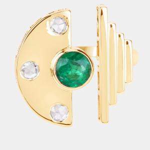 مملوكة مسبقًا 0.98 cts Emerald and Diamond 14K Yellow Gold Promise Ring US Size 7