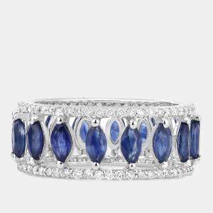 Pre Owned 2.89 cts Blue Sapphire and Diamond 14K White Gold Eternity Band Ring US Size 7