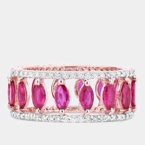 Pre Owned 2.08 cts Ruby and Diamond 14K Rose Gold Eternity Band Ring US Size 7