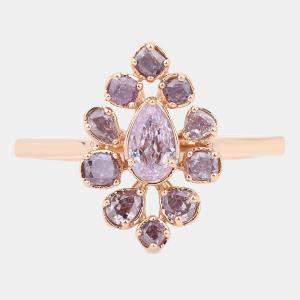 Pre Owned 0.89 cts Pink Diamond and White Diamond 18K Rose Gold Bridal Ring US Size 7
