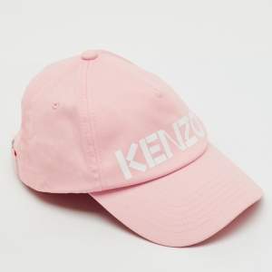 Pre Owned Kenzo Pink Logo Flock Print Cotton Baseball Cap One Size