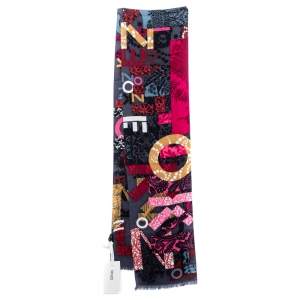 Kenzo Multicolor Printed Wool Angora Blend Scarf