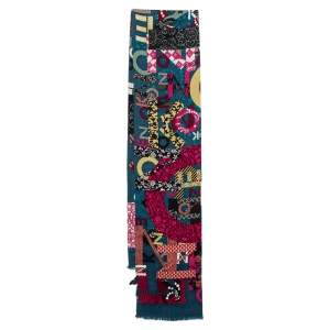 Kenzo Multicolor Logo Print Wool Blend Scarf