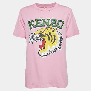 Pre Owned Kenzo Pink Logo Print Cotton Relax Fit T-Shirt S