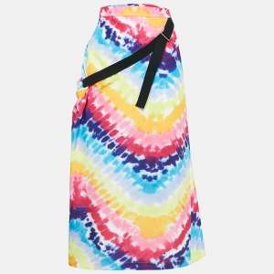 Kenzo Multicolor Tie-Dye Print Satin Belted Midi Skirt S