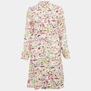 Kenzo White Printed Viscose Button Front Belted Dress S
