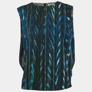 Kenzo Black/Multicolor Textured Synthetic Round Neck Sleeveless Top M