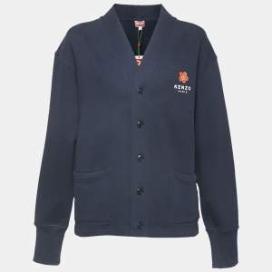 Kenzo Navy Blue Floral Print Cotton Button Front Cardigan S
