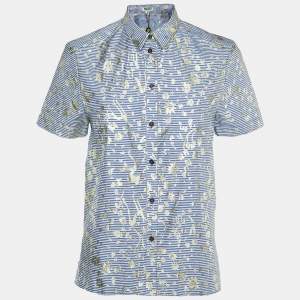Kenzo Blue/White Metallic Print Cotton Short Sleeve Shirt S