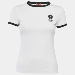 Kenzo White Logo Applique Cotton Knit Top XS