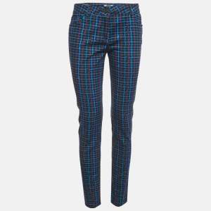 Pre Owned Kenzo Blue Irregular Check Denim Skinny Jeans S Waist 29"