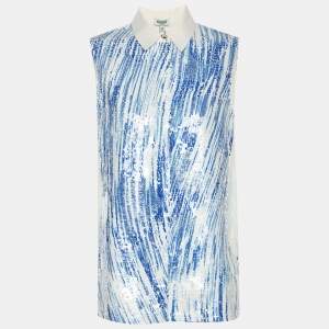 مملوكة مسبقًا Kenzo Blue/White Sequins Sleeveless Top M