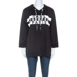 Karl Lagerfeld Black Logo Print Scuba Jersey Hoodie M