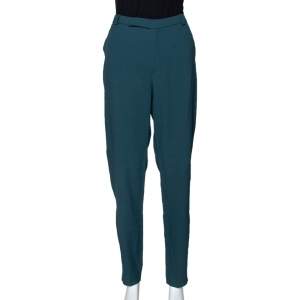 Pre Owned Kenzo Forest Green Crepe Tailored Pants M