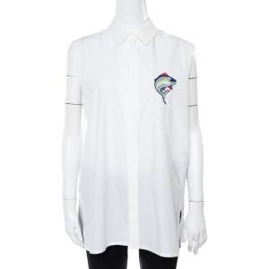 مملوكة مسبقًا Kenzo White Cotton Dolphin Detail Sleeveless Shirt L
