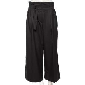 Pre Owned Kenzo Black Wool Pleat Detailed Belted Cropped Culottes L 