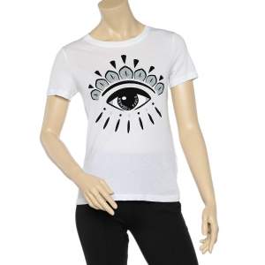 Pre Owned Kenzo White Flocked Eye Cotton Knit T-Shirt S