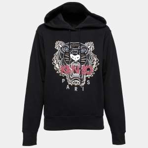Pre Owned Kenzo Black Tiger Logo Embroidered Cotton Hoodie S