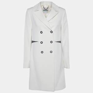 Kenzo White Contrast Detail Double Breasted Coat M