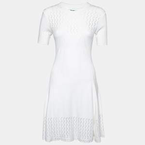 Kenzo White Perforated Knit Fit & Flare Dress M