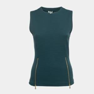 Kenzo Dark Green Textured Knit Zip Detailed Sleeveless Top M