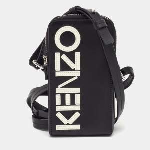 Pre Owned Kenzo Black Leather Phone Card Holder Crossbody Bag