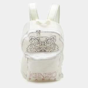 Pre Owned Kenzo White/Transparent Mesh Tiger Backpack