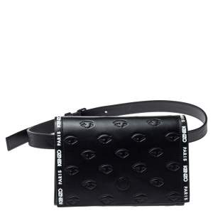 Pre Owned Kenzo Black Leather Kontact Eye Embossed Belt Bag