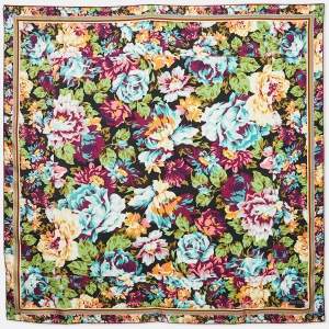 Kenzo Purple Floral Printed Silk Square Scarf