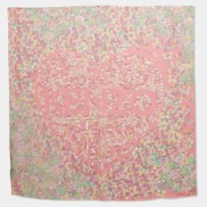 Kenzo Pink Floral Print Silk Square Scarf 