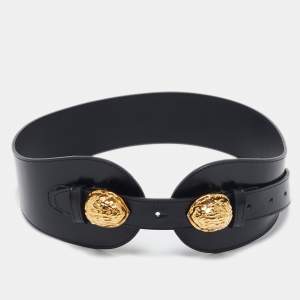 Kenzo Black Leather Metal Detail Wide Waist Belt M