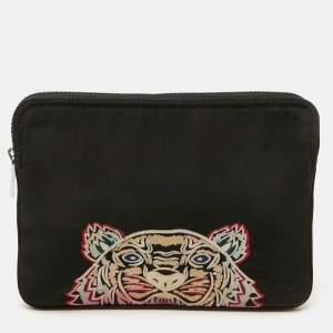 Kenzo Black Fabric Logo Tiger Embroidered Ipad Case