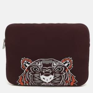 Kenzo Burgundy Neoprene Tiger Embroidered Laptop Case 