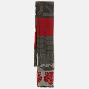 Pre Owned Kenzo Multicolor Logo Print Wool Blend Scarf