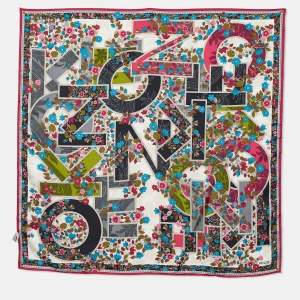 Kenzo Multicolour Logo Floral Print Silk Square Scarf