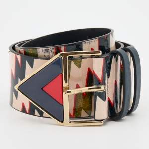 Kenzo Multicolor Print Patenr Leather Triangle Buckle Belt S