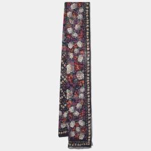 Kenzo Black Floral Printed Silk Scarf