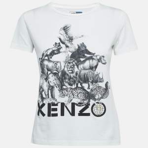 Kenzo White Animal Printed Cotton Knit T-Shirt S